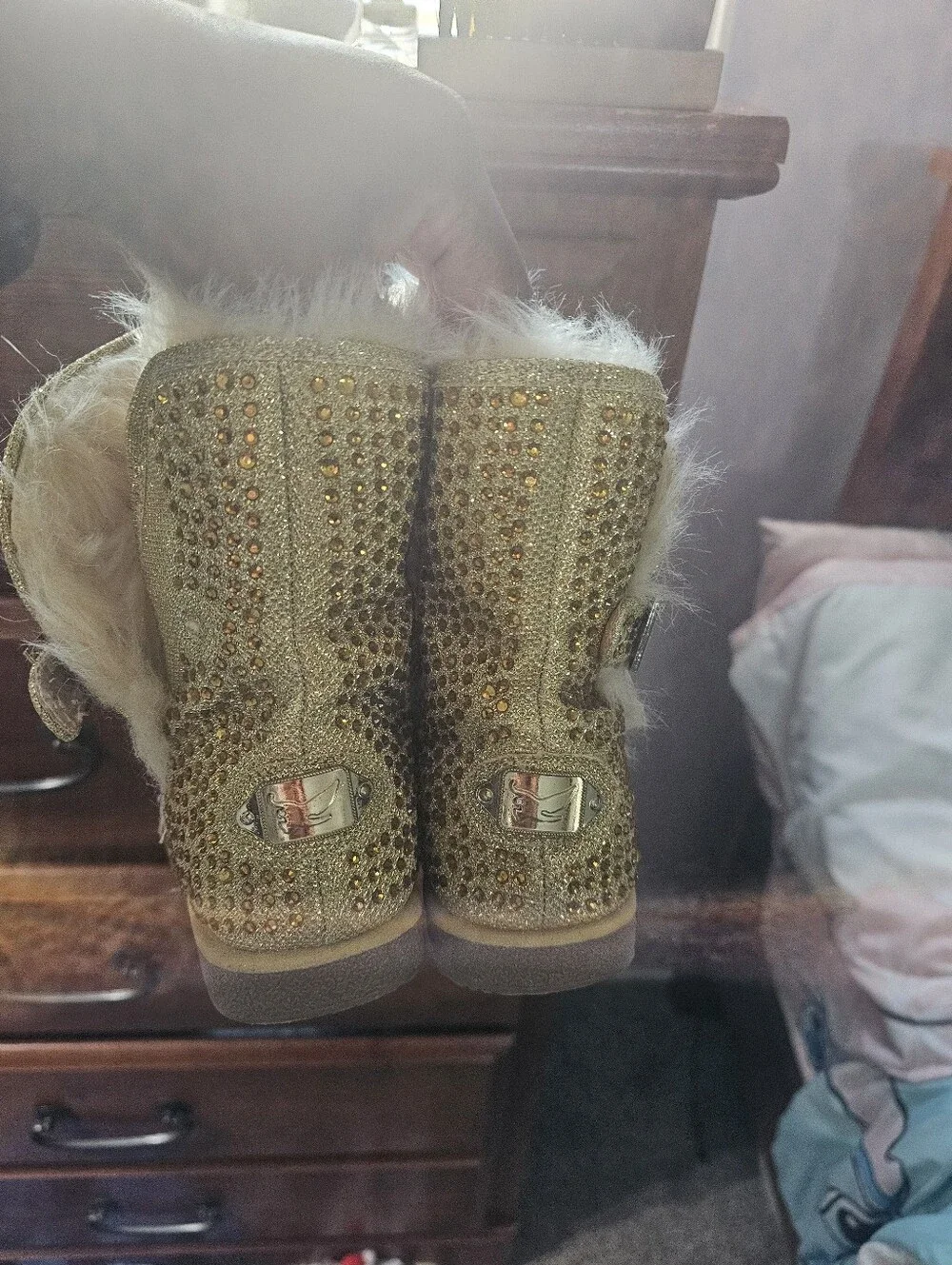 Girls Gold Glitter Buckle Boot